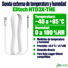 Sonda externa de temperatura y humedad para Data Logger Elitech HTD3X-THE (-40 a 85 °C / 0 a 100 %HR)