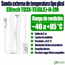 Sonda externa de temperatura tipo glicol para Data Logger Elitech TD3X-TE(GLE)-H-2M (-40 °C a 85°C)