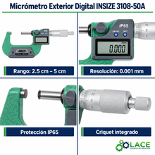 Micrómetro Exterior Digital  Insize 3108-50A 2.5 cm – 5 cm