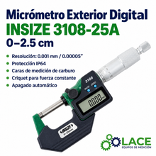 Micrómetro Exterior Digital Insize 3108-25A  0 – 2.5 cm