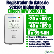 Data Logger Elitech RCW 3200 THE Registrador de Datos de Sensor Inalámbrico (-20 a 50 °C (interno) / -40 a 85 °C (externo) 0 a 99 %RH)