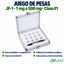 Juego de pesas en acero inoxidable no magnético JF-1 LACE de 1 mg a 500 mg clase E1