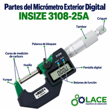 Micrómetro Exterior Digital Insize 3108-25A  0 – 2.5 cm
