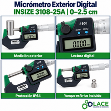 Micrómetro Exterior Digital Insize 3108-25A  0 – 2.5 cm