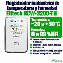 Registrador de temperatura y humedad inalámbrico Elitech RCW-3200-TH Temperatura: -20°C a 50°C / Humedad: 0% a 99% HR