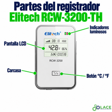 Registrador de temperatura y humedad inalámbrico Elitech RCW-3200-TH Temperatura: -20°C a 50°C / Humedad: 0% a 99% HR