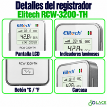 Registrador de temperatura y humedad inalámbrico Elitech RCW-3200-TH Temperatura: -20°C a 50°C / Humedad: 0% a 99% HR