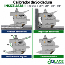 Calibrador de Soldadura Insize 4838-1 20 mm 60° 70° 80° 90°