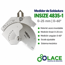 Medidor de Soldadura Insize 4835-1   0-25 mm 0-60° Acero Inoxidable