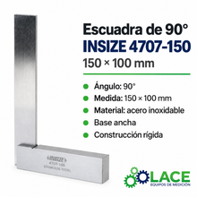 Escuadra de 90° Insize 4707-150  150x100 mm Acero Inoxidable