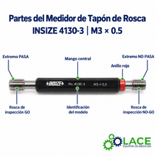 Medidor De Tapón De Rosca 6H, Pasa Y No Pasa, ISO 1502 Insize 4130-3 M3x0.5