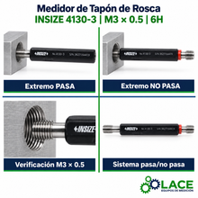 Medidor De Tapón De Rosca 6H, Pasa Y No Pasa, ISO 1502 Insize 4130-3 M3x0.5