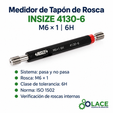 Medidor De Tapón De Rosca 6H, Pasa Y No Pasa, ISO 1502 Insize 4130-6 M6x1