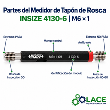 Medidor De Tapón De Rosca 6H, Pasa Y No Pasa, ISO 1502 Insize 4130-6 M6x1
