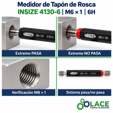 Medidor De Tapón De Rosca 6H, Pasa Y No Pasa, ISO 1502 Insize 4130-6 M6x1