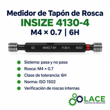 Medidor De Tapón De Rosca 6H, Pasa Y No Pasa, ISO 1502 Insize 4130-4 M4x0.7