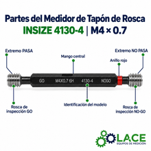 Medidor De Tapón De Rosca 6H, Pasa Y No Pasa, ISO 1502 Insize 4130-4 M4x0.7