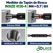 Medidor De Tapón De Rosca 6H, Pasa Y No Pasa, ISO 1502 Insize 4130-4 M4x0.7