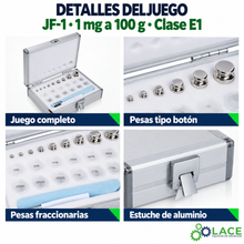 Juego de pesas en acero inoxidable no magnético JF-1 LACE de 1 mg a 100 g clase E1