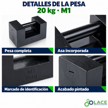 Pesa patrón paralelepípeda de hierro fundido LACE de 20 kg clase M1