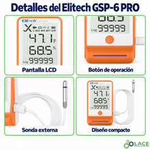 Termohigrómetro Data Logger Elitech GSP-6 PRO -40 °C ~ 85 °C 0% HR ~ 100% HR