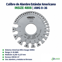 Calibre de Alambre Estándar Americano (AWG) Insize 4808  (0,3249–0,0050")