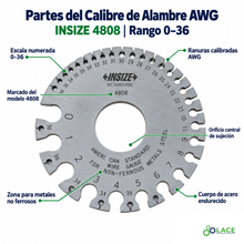 Calibre de Alambre Estándar Americano (AWG) Insize 4808  (0,3249–0,0050")