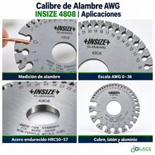 Calibre de Alambre Estándar Americano (AWG) Insize 4808  (0,3249–0,0050")
