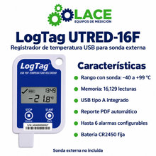 Termómetro DataLogger LogTag UTRED-16F -40 °C a +99 °C