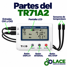 Registrador Térmico TandD TR71A2 de 2 Canales para Temperatura -60 a 155 °C con LAN Inalámbrica y Bluetooth