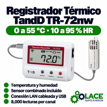 Registrador térmico TandD TR-72nw Temperatura + Humedad LAN cableada 0 a 55 °C  10 a 95 %RH