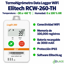 Termohigrómetro Data Logger WiFi Elitech RCW-260-TH -30°C a 60°C y 0% HR a 100% HR