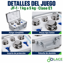 Juego de pesas en acero inoxidable no magnético JF-1 LACE de 1 kg a 5 kg clase E1