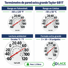 Termómetro de pared extra grande, Taylor 681T -60 a 120 °F