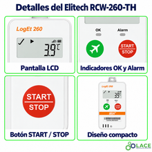 Termohigrómetro Data Logger WiFi Elitech RCW-260-TH -30°C a 60°C y 0% HR a 100% HR