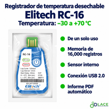 Registrador de temperatura desechable Data Logger Elitech RC-16 -30°C a 70°C