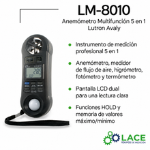 Anemómetro Multifunción 5 en 1 Lutron Avaly LM-8010 -100 a 1300°C (-148 a 2372°F)