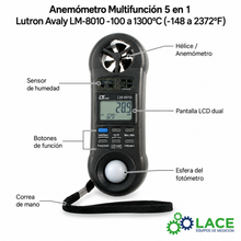 Anemómetro Multifunción 5 en 1 Lutron Avaly LM-8010 -100 a 1300°C (-148 a 2372°F)