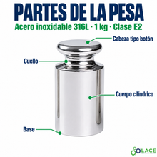 Pesa individual tipo botón en acero inoxidable 316L LACE de 1 kg clase E2