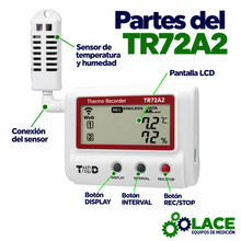 Registrador de temperatura y humedad TandD TR72A2 con WiFi y Bluetooth (0–55 °C / 10–95 % HR)
