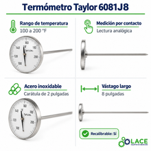 Termómetro Taylor 6081J8 100 a 200 °F