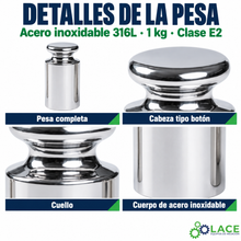 Pesa individual tipo botón en acero inoxidable 316L LACE de 1 kg clase E2