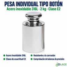Pesa individual tipo botón en acero inoxidable 316L LACE de 2 kg clase E2