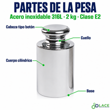 Pesa individual tipo botón en acero inoxidable 316L LACE de 2 kg clase E2