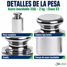 Pesa individual tipo botón en acero inoxidable 316L LACE de 2 kg clase E2