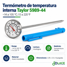 Termómetro de temperatura interna Taylor 5989-44 -14 a 105 °C / 0 a 220 °F