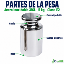 Pesa individual tipo botón en acero inoxidable 316L LACE de 5 kg clase E2