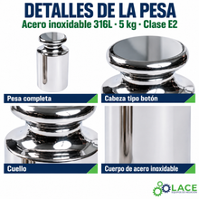 Pesa individual tipo botón en acero inoxidable 316L LACE de 5 kg clase E2