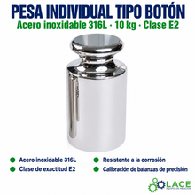 Pesa individual tipo botón en acero inoxidable 316L LACE de 10 kg clase E2