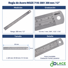 Regla de Acero INSIZE 7110-3001 300 mm / 12"